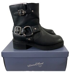 Goth Steampunk Chunky Black Harness Buckle Ankle Boots Emo Biker Black 8M‎